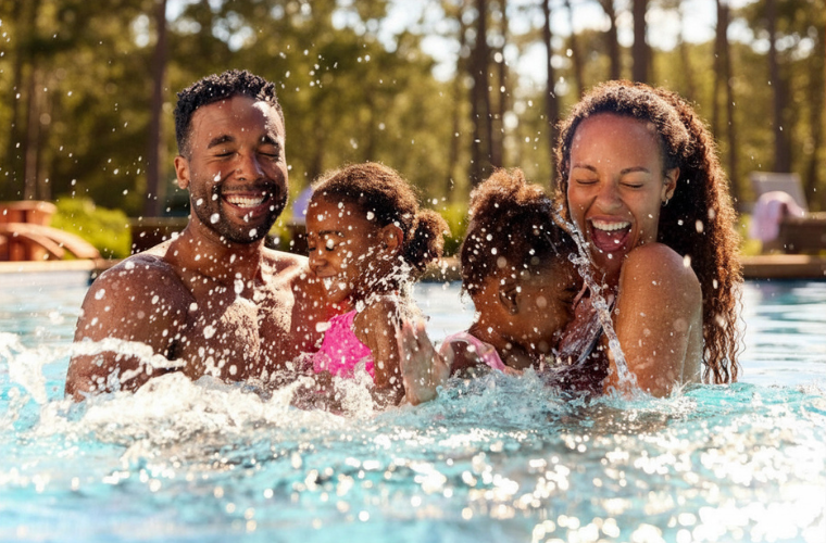 Family playing in a swimming pool Family playing in a swimming pool