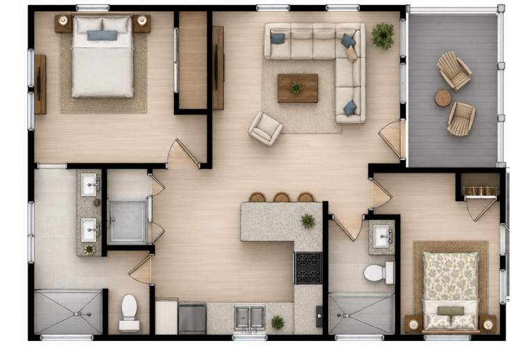 The Foxwood floor plan with furniture The Foxwood floor plan with furniture